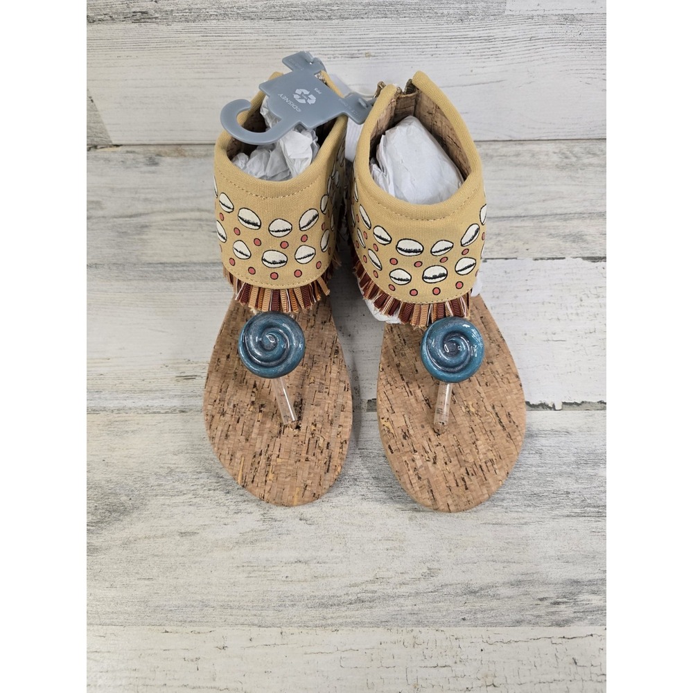 Disney Moana Girls Sandals Tan Blue Heart of Te Fiti Fringe‎ Thong 13/1 NEW
